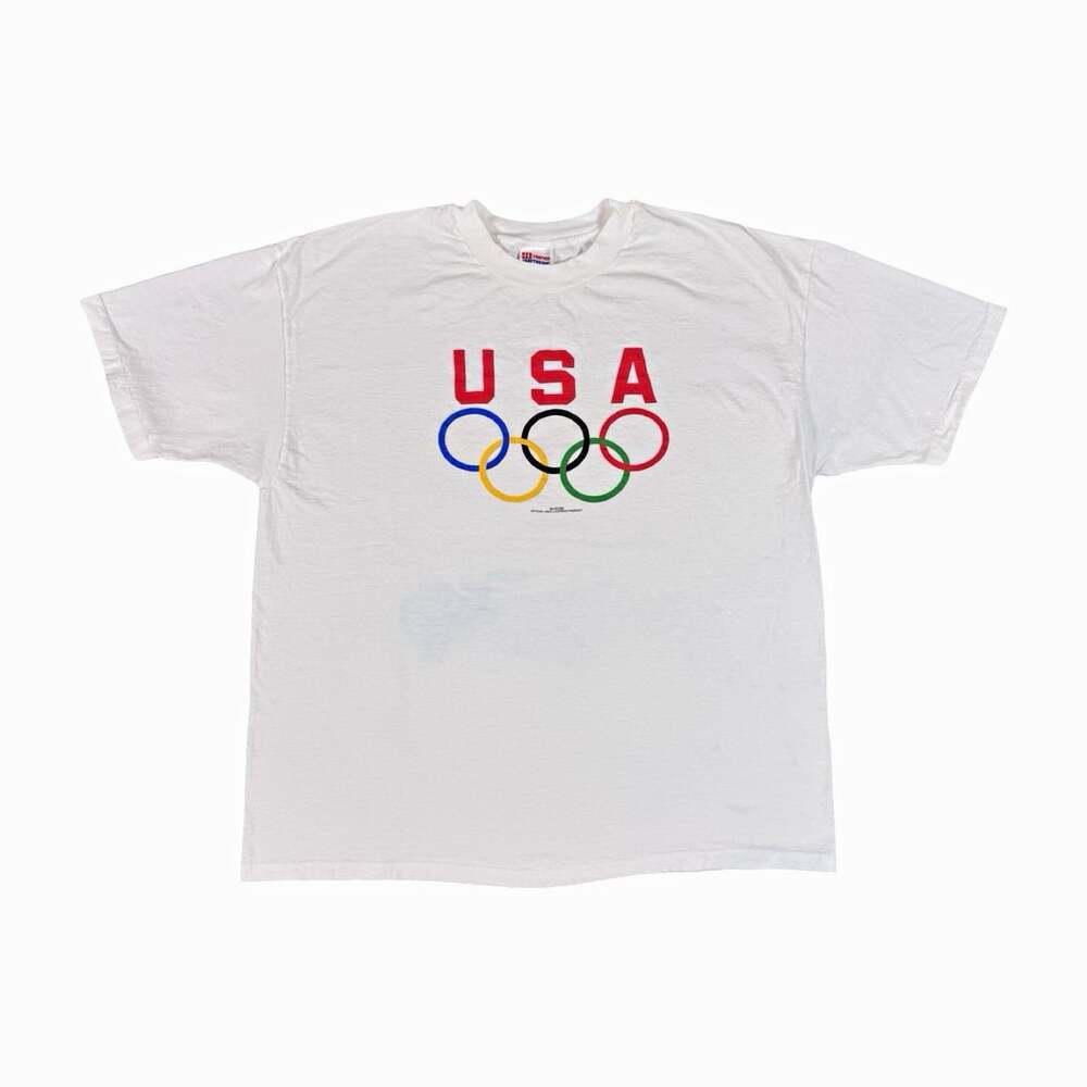 Vintage Single Stitch USA Olympic Rings Graphic Short Sleeve T-Shirt Size XL